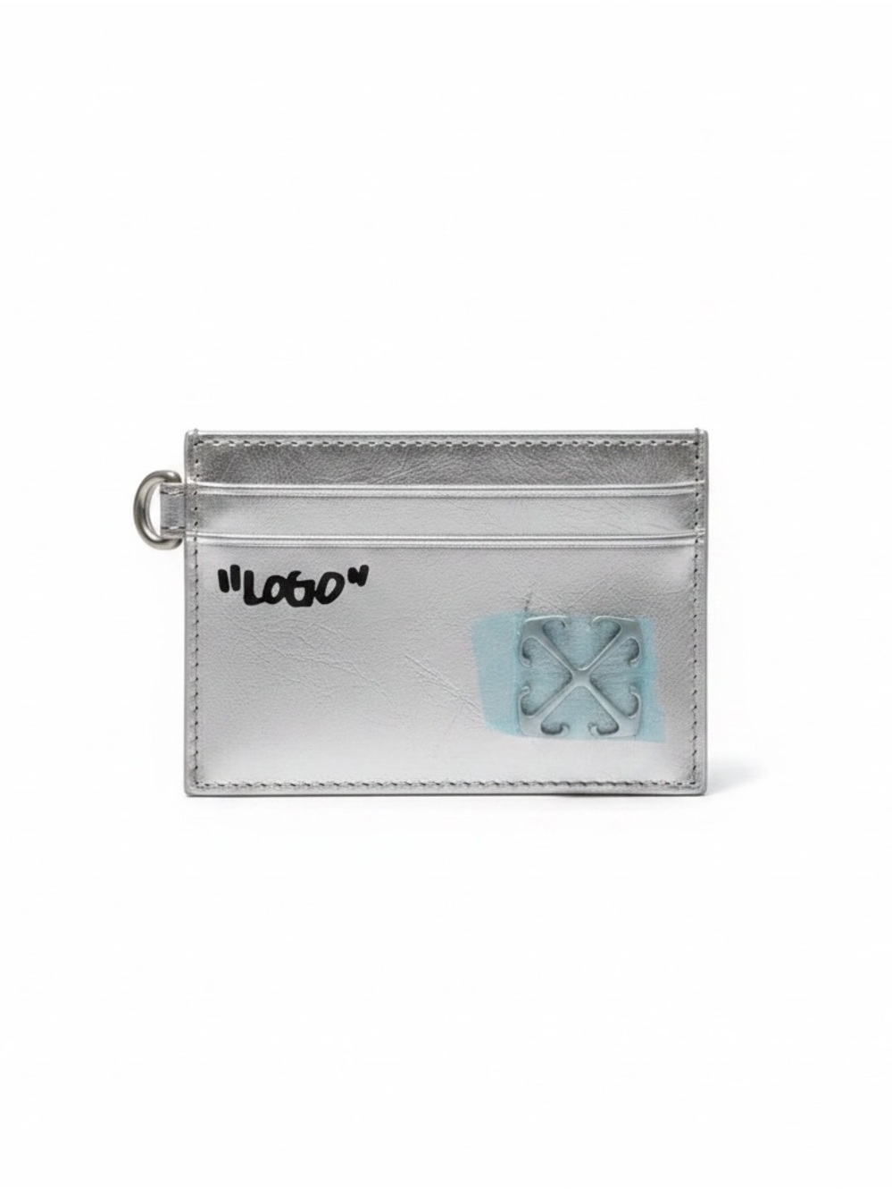 Off-White Silver Metallic Card Holder with Logo